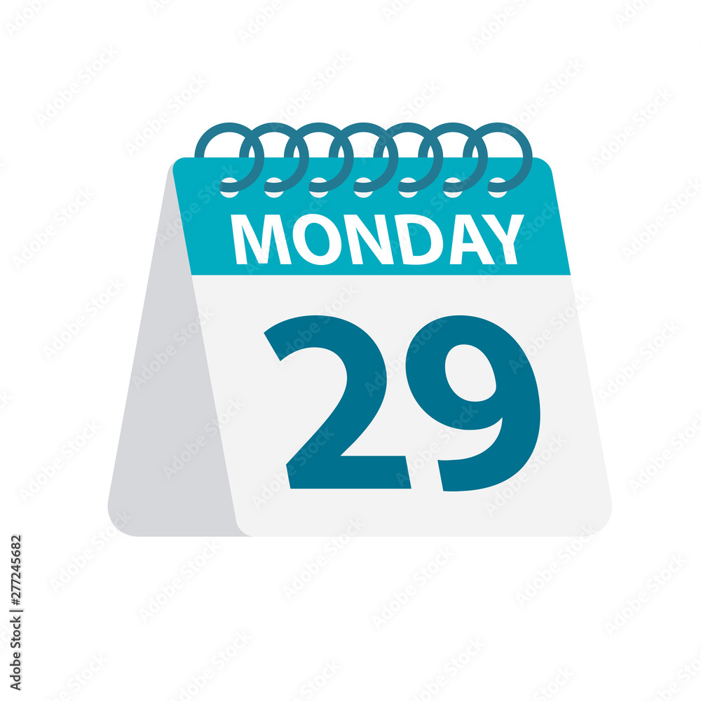 Monday 29 - Calendar Icon. Vector illustration of week day paper leaf. Calendar Template Monday 29 - Calendar Icon. Vector illustration of week day paper leaf. Calendar Template
