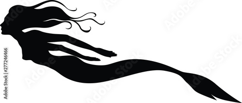 Vector illustrations of silhouette of a swimming mermaid