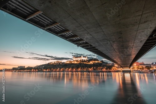 Canvas Print Panorama of Sunset over Danube River - Bratislava, Slovakia