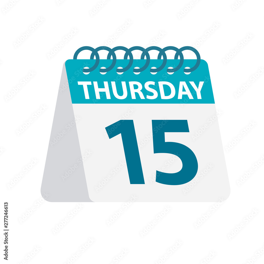 Thursday 15 - Calendar Icon. Vector illustration of week day paper leaf. Calendar Template Thursday 15 - Calendar Icon. Vector illustration of week day paper leaf. Calendar Template