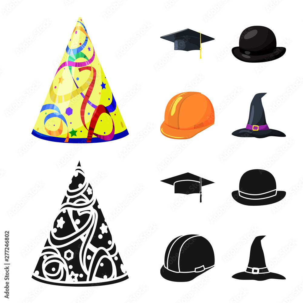 Vector illustration of clothing and cap logo. Set of clothing and beret stock vector illustration. Vector illustration of clothing and cap logo. Set of clothing and beret stock vector illustration.