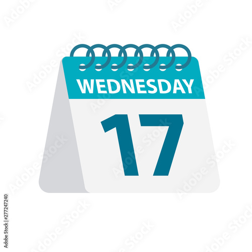 Wednesday 17 - Calendar Icon. Vector illustration of week day paper leaf. Calendar Template