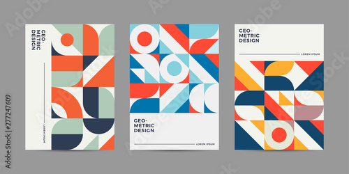Placard templates set with Geometric shapes, Retro geometric style flat and line design elements. Retro art for covers, banners, flyers and posters. Eps10 vector illustrations