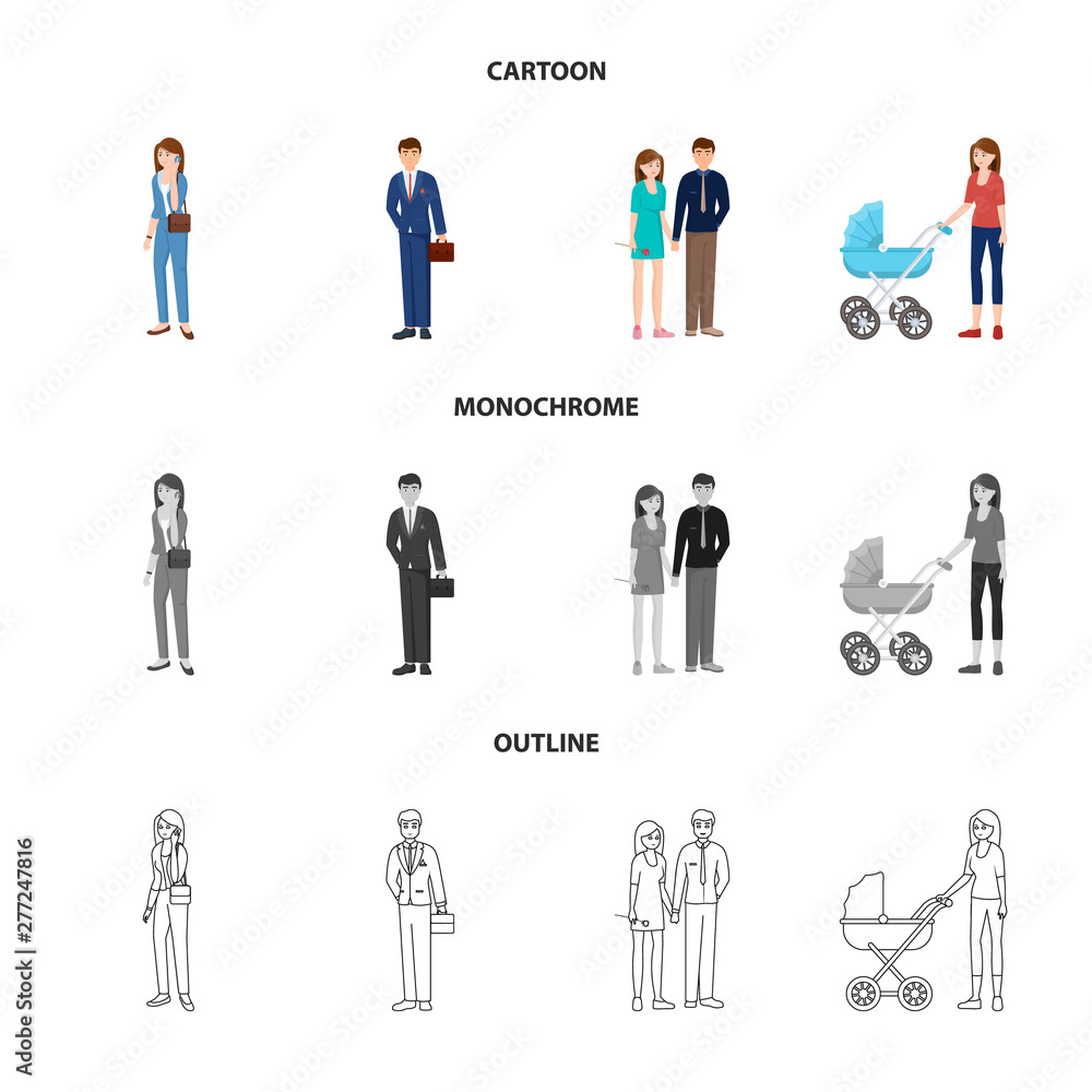 Vector illustration of character and avatar icon. Collection of character and portrait vector icon for stock.