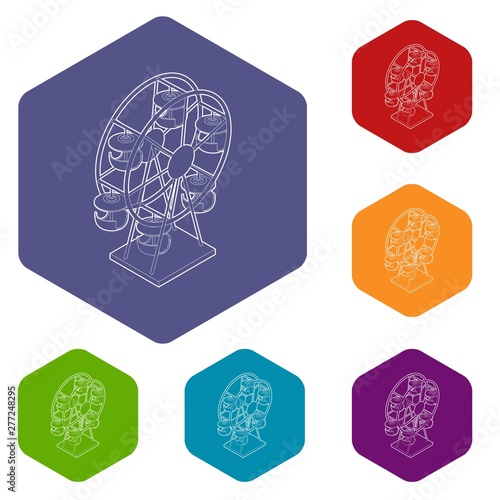 Ferris wheel icons vector colorful hexahedron set collection isolated on white