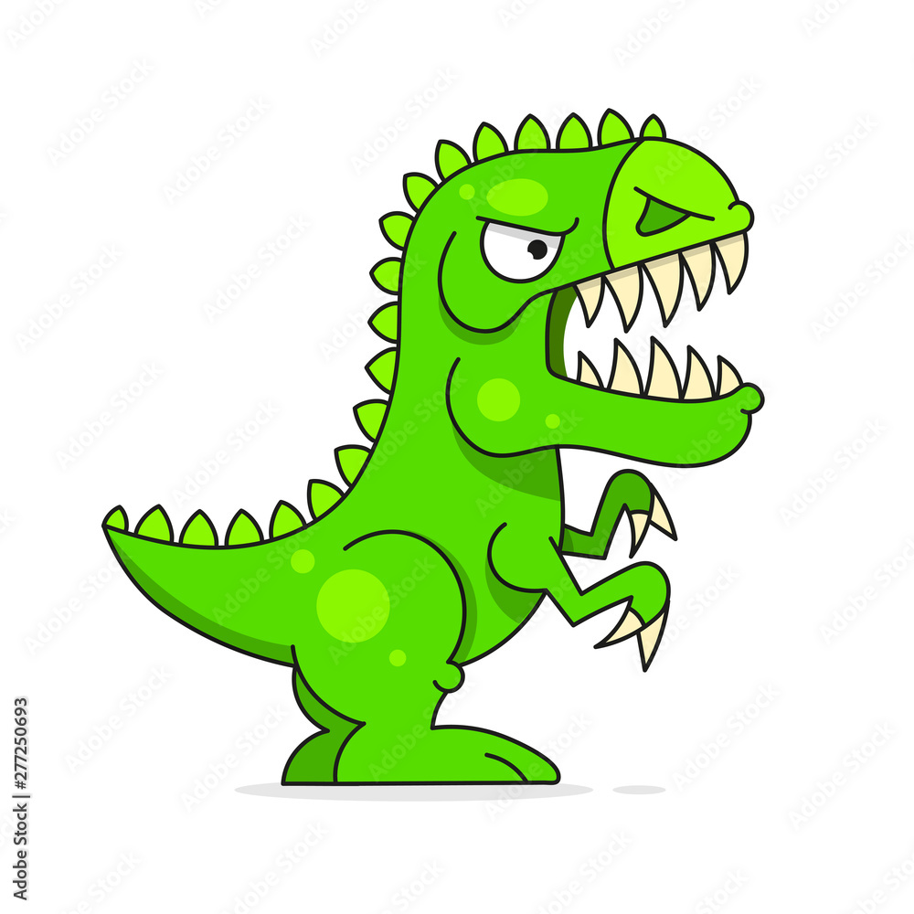 Naklejka premium Cute Green Dinosaur Isolated On White Background. Funny Cartoon Character