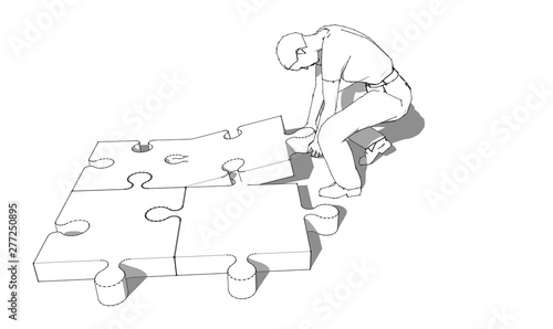 Woman Picking Up Puzzle Peice Black and White