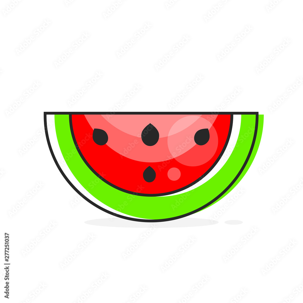 Vector Slice Watermelon. Fruit Illustration For Farm Market Menu. Healthy Food