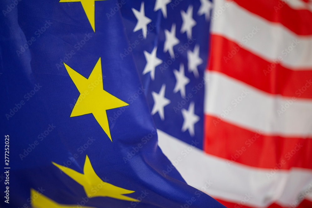 flags of european union beside united states of america