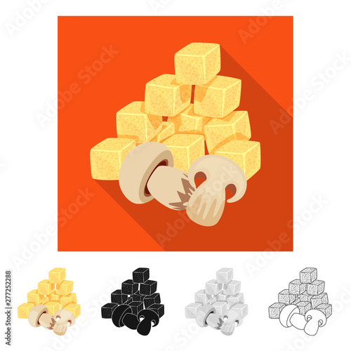 Vector illustration of croutons and mushroom sign. Collection of croutons and snack vector icon for stock.