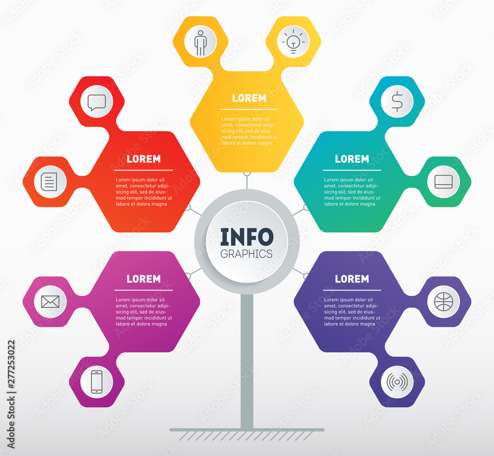 Business presentation or infographics concept with 5 options. Template of development tree, chart or diagram. Vector info graphic of technology or education process with five steps. Business presentation or infographics concept with 5 options. Template of development tree, chart or diagram. Vector info graphic of technology or education process with five steps.