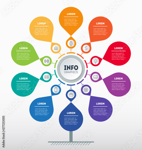 Business presentation or infographics concept with 10 options. Template of tree, chart or diagram. Vector info graphic of technology or education process with ten steps. photo