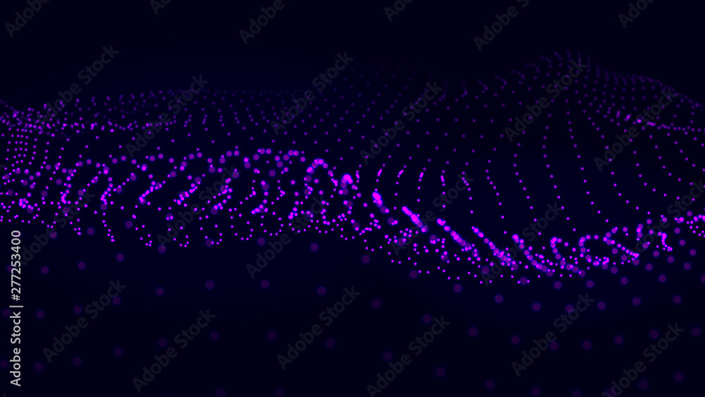 Abstract dynamic wave of many shining points. Big data. Low poly shape. Wave of bright particles. Futuristic background. 3d rendering. Abstract dynamic wave of many shining points. Big data. Low poly shape. Wave of bright particles. Futuristic background. 3d rendering.