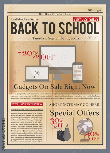 School brochure. Education training course old newsletter magazine or retro brochure cover vector design template. Vintage back to school poster