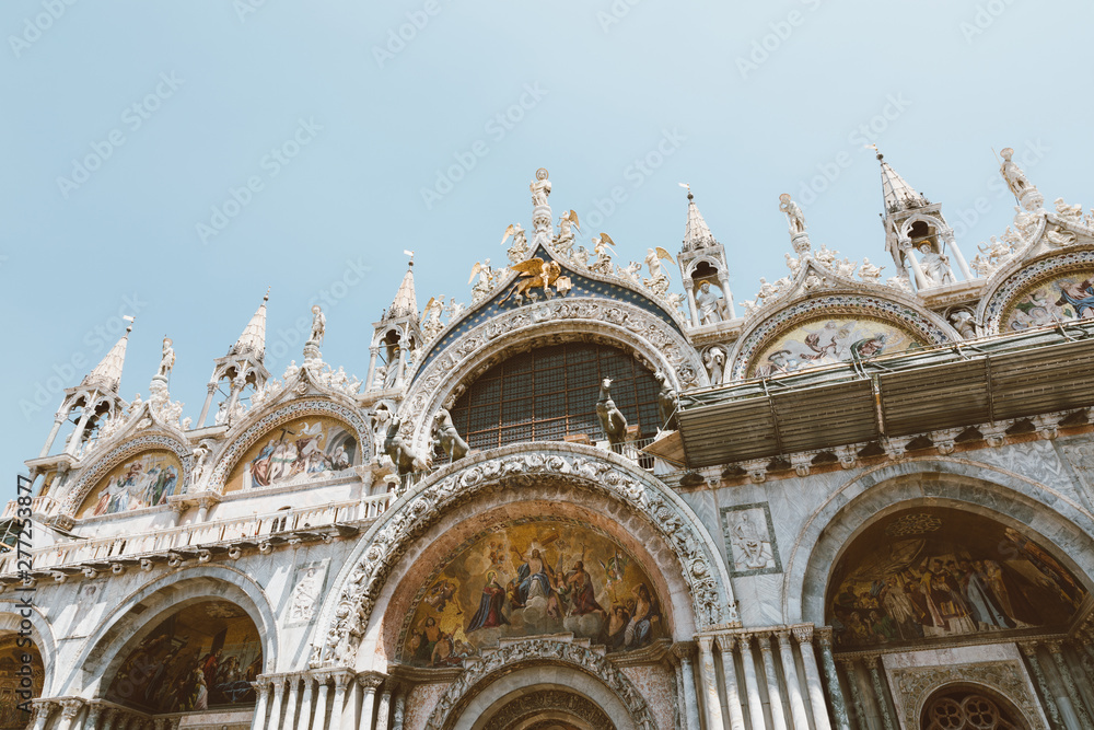 Closeup facade of Patriarchal Cathedral Basilica of Saint Mark