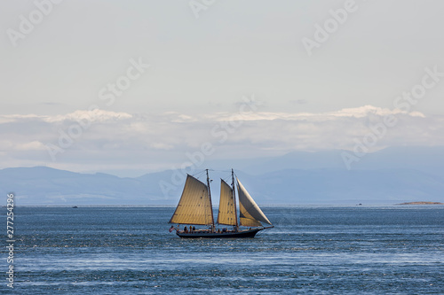 Vintage style two masted sailing ship.