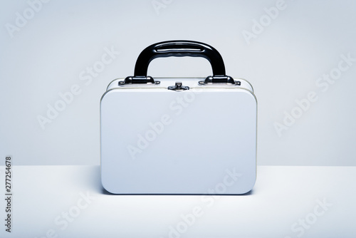 White tin lunchbox with copy space photo