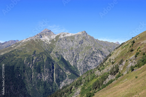 Panorama view of dramatic sky and mountains scene in national park Dombay