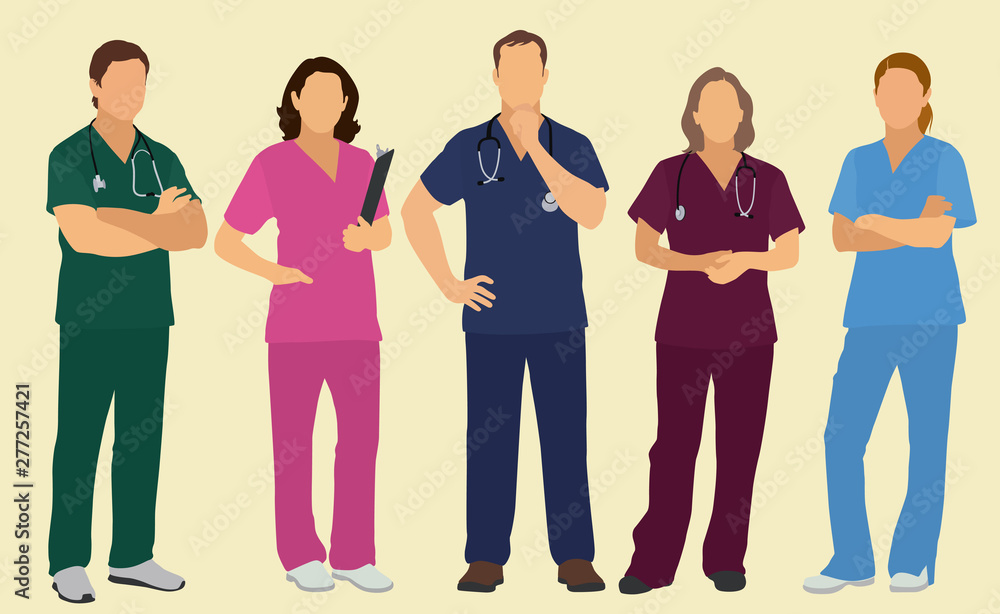 Obraz premium Male and Female Nurses or Doctors in Scrubs