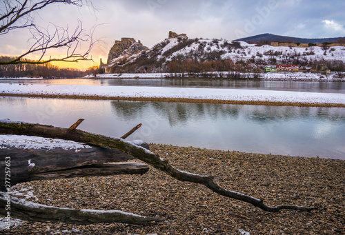 Photography Snow Covered Devin Castle Ruins above the Danube River in Bratislava, Slovakia a