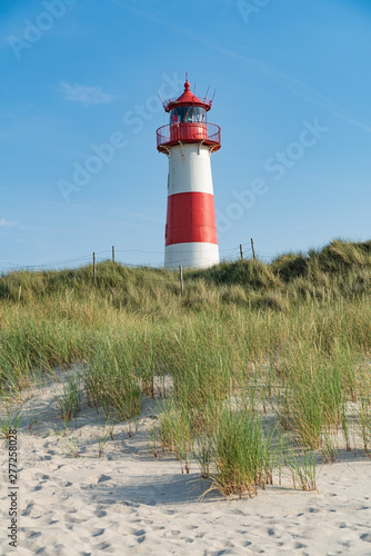 Lighthouse red white on dune. Sylt island – North Germany. 
