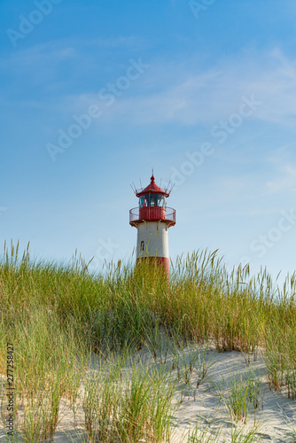 Lighthouse red white on dune. Sylt island     North Germany.  