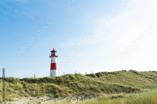 Lighthouse red white on dune. Sylt island     North Germany.  