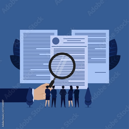 Business team see documents with magnify metaphor of terms and condition.