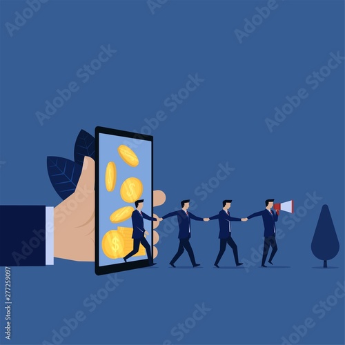 Business referral from mobile online reward and advertisement with speaker.