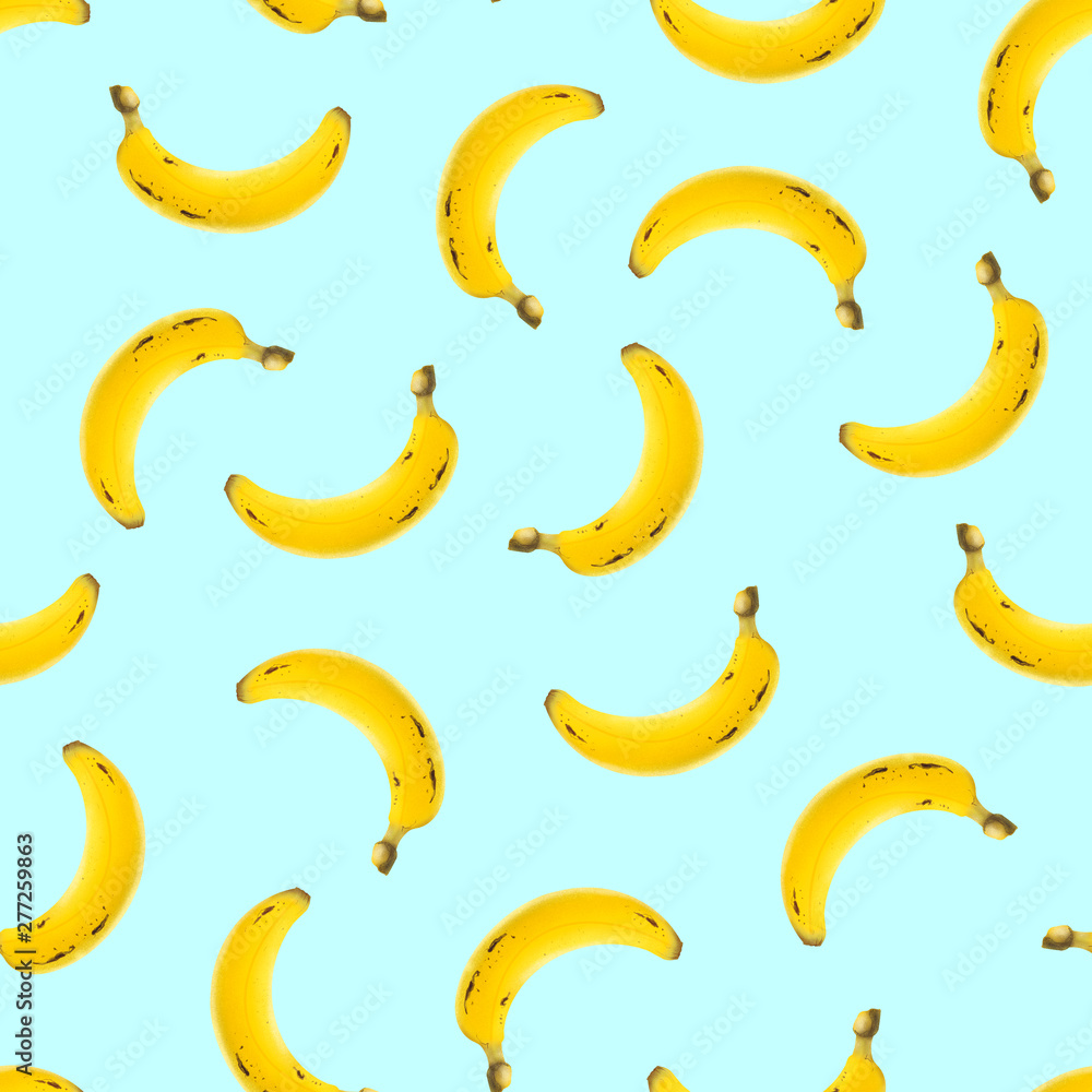 seamless pattern with bananas on light blue background