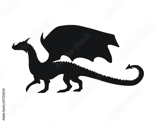 Vector flat black silhouette of dragon isolated on white background  © Sweta