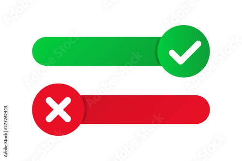 Green checkmark and red cross with moving place. X and V symbols for web or application.
