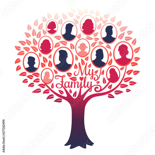My family genealogy tree vector isolated on white background. Illustration of tree family, genealogical frame