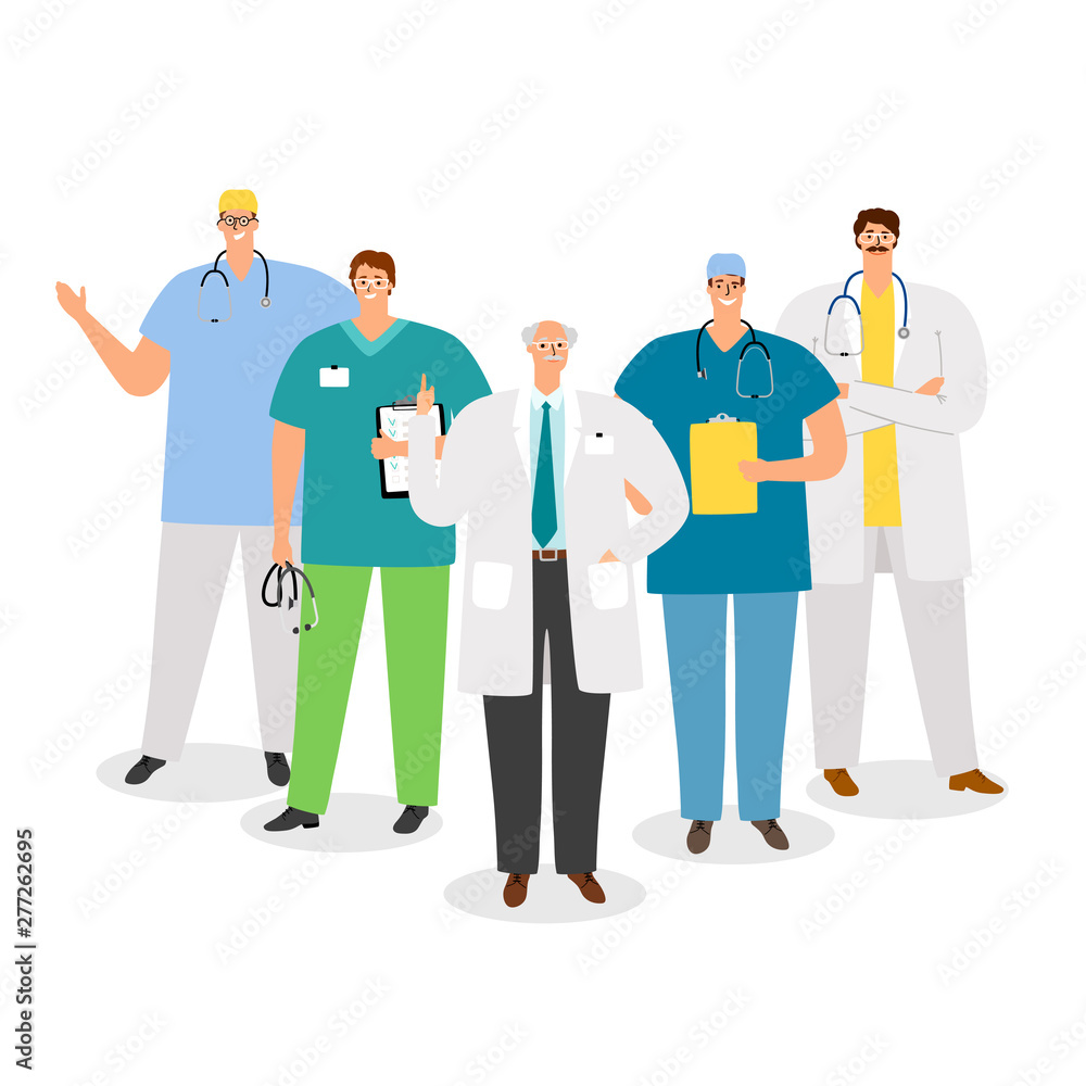 Doctors staff. Doctors with professor vector illustration. Doctor male profession, medic professor