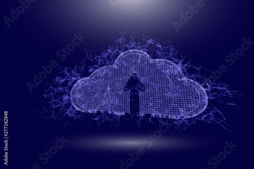 cloud service concept composed of polygons. Low poly vector illustration of a starry sky or Comos. The shield consists of lines, dots and shapes.