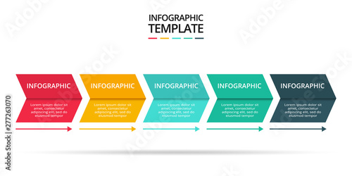 Abstract arrows of graph, diagram with 5 steps, options, parts or processes. Vector business template for presentation.