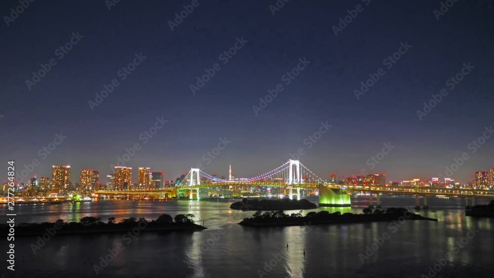 Static time-lapse of the famous rainbow bridge in Tokyo at night. - Japan Static time-lapse of the famous rainbow bridge in Tokyo at night. - Japan