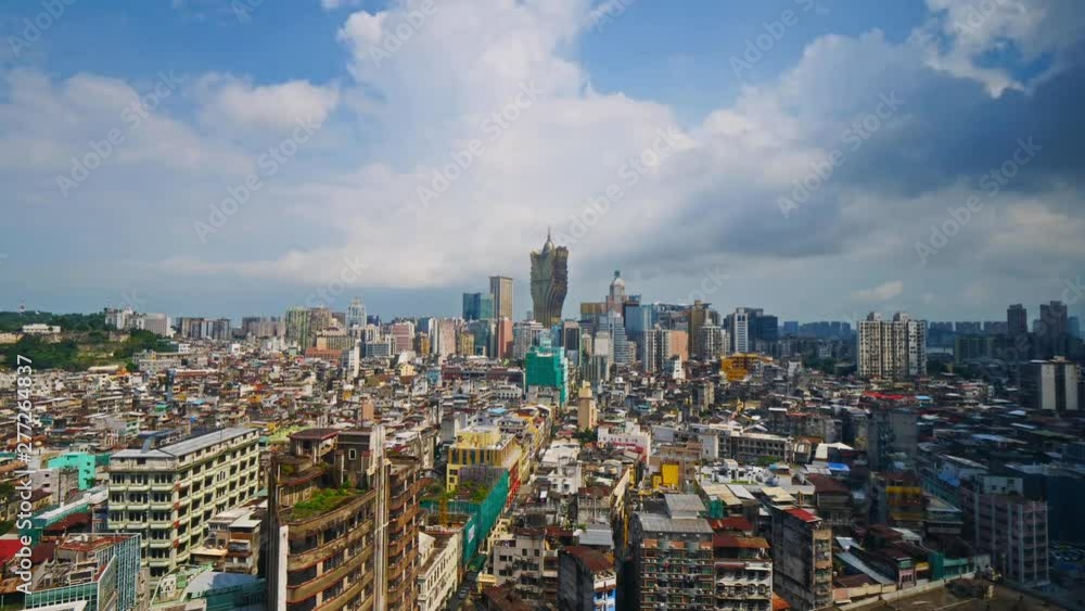 Static aerial time-lapse of Macau with big clouds moving over the city. - China Static aerial time-lapse of Macau with big clouds moving over the city. - China