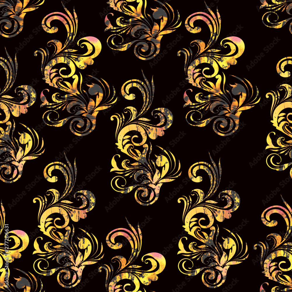floral ornaments with golden and gray texture on a dark background floral ornaments with golden and gray texture on a dark background
