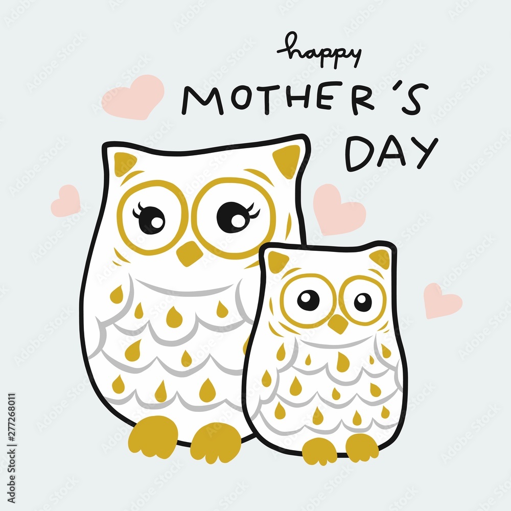 Happy Mother's day cute owl mama and son cartoon vector illustration Stock  Vector | Adobe Stock