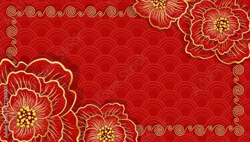Happy Chinese new year. Traditional Chinese red banner. Traditional art and style. Calendar design template, invitation and holiday decoration.  Vector illustration