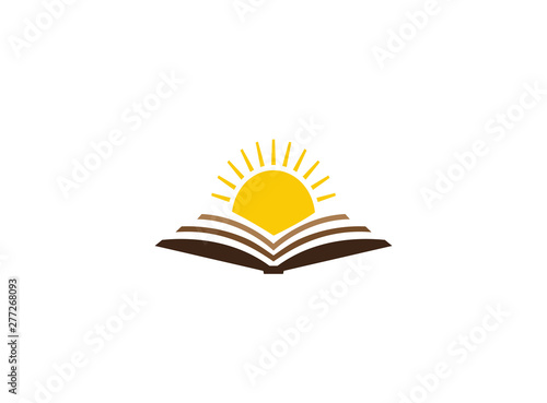 bright sun in an open book for logo design illustration