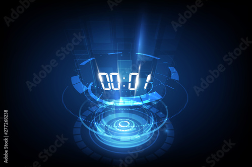 Abstract Futuristic Technology Background with Digital number timer concept and countdown, vector transparent
