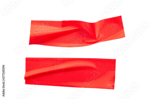 Set of Red tapes on white background. Torn horizontal and different size Red sticky tape, adhesive pieces.