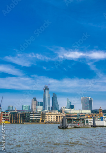 A view of the London skyline across the River Thames in London, UK.