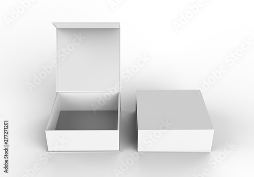 White blank hard cardboard box for branding presentation and mock up template, 3d illustration.