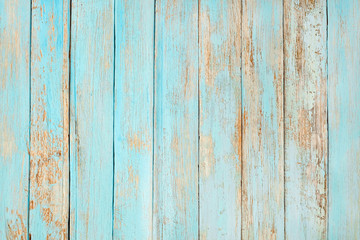 Vintage beach wood background - Old weathered wooden plank painted in turquoise blue pastel color.