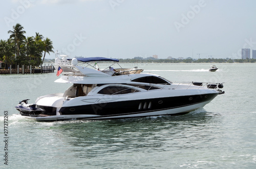 High-end cabin cruiser on the Florida Intra-Coastal Waterway off Miami Beach.