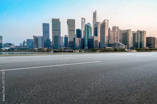 Photography Empty Asphalt Road Through Modern City of Shanghai, China..