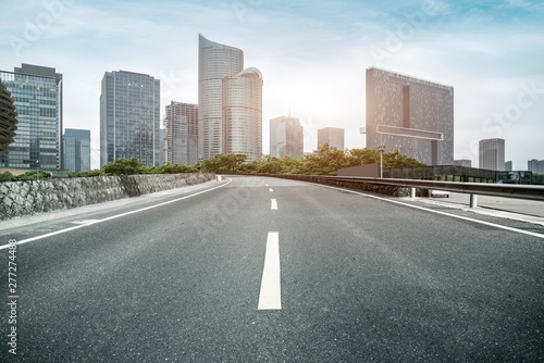 Road and skyline of urban architecture